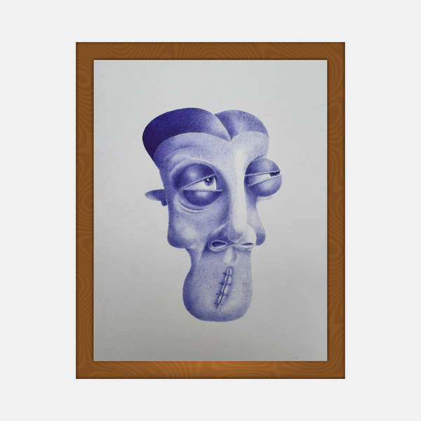 Affiche encadrée avec portrait stylisé bleu et violet