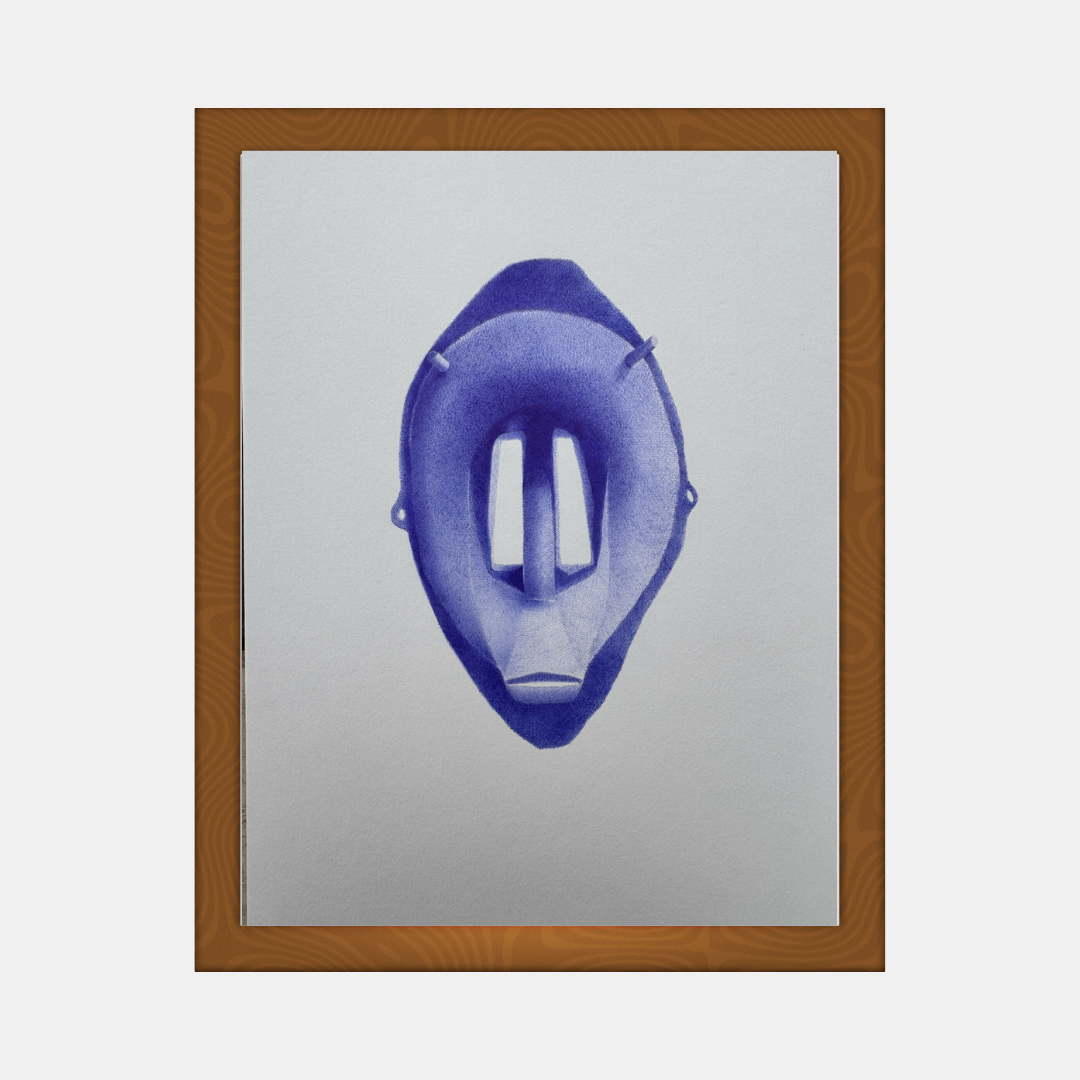 Bic#2, illustration abstraite d’un visage bleu violacé avec trois traits blancs