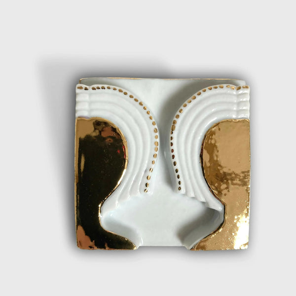 Boîte à bijoux en porcelaine blanche à motifs Gémeaux, bord doré