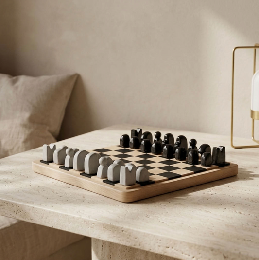 Ceramic and wood chessboard