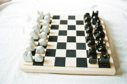 echiquier en ceramique et bois massif - artisanal fait-main en france