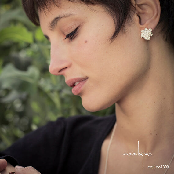 boucles d'oreille fleur d'écume, en argent massif recyclé, bijou écologique fait main en France