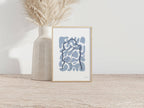 Tirage A4 encadré en bois, motif abstrait bleu avec formes superposées