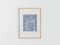 Tirage A4 encadré en bois, motif bleu à motifs répétitifs et formes centrales