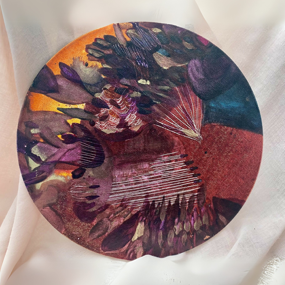 Disque circulaire d’encre artistique, motif de minotaure ailé multicolore