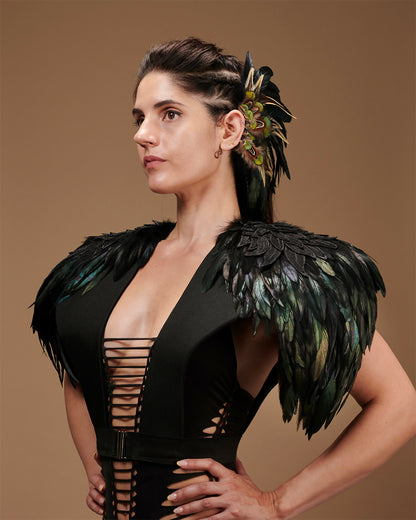 Unique black natural feather epaulettes