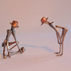 Sculpture miniature en métal : deux figurines sur accessoires