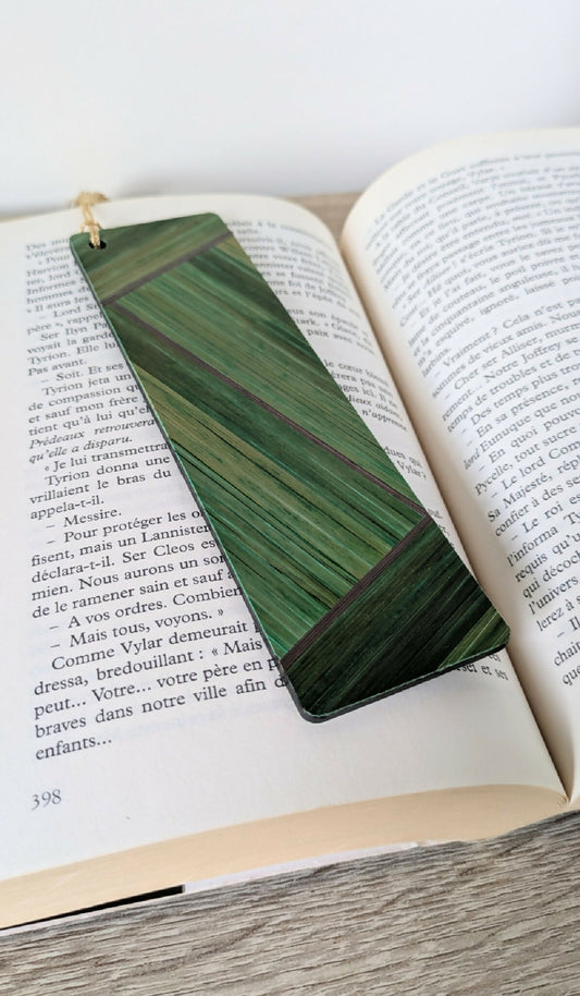 Marque-pages avec marqueterie de paille Vert/Gris Anthracite/Beige