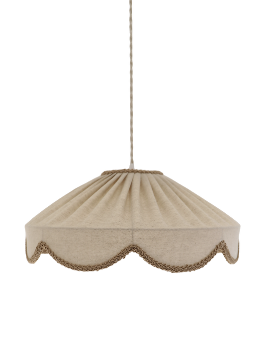 Suspension "Cosette" en Tissu Uni Beige Classic - Abat-jour Festonné Style Vintage Made in France