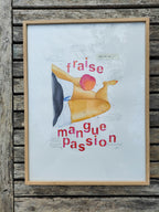 Affiche encadrée avec illustration stylisée d’une femme et texte « false mangue passion »