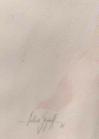 Aquarelle de ginkgo d’automne, signature manuscrite en bas à droite.