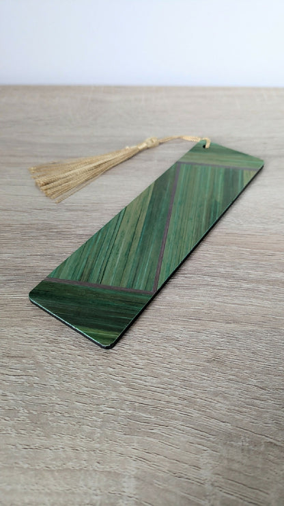 Marque-pages avec marqueterie de paille Vert/Gris Anthracite/Beige