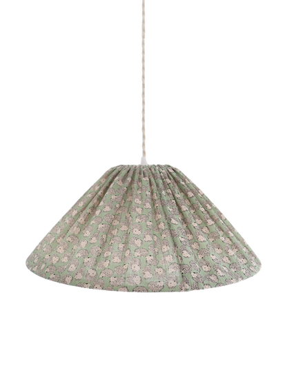 Suspension conique en tissu vert à motif de petits hérissons