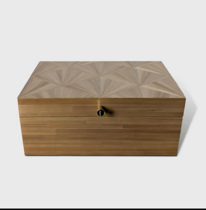 Coffret avec Marqueterie de Paille - Motif éventail Art Déco Doré