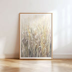 Aquarelle originale de herbes folles, dans un cadre en bois clair.