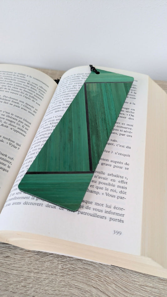 Marque-pages avec marqueterie de paille Vert clair/Gris Anthracite/Doré