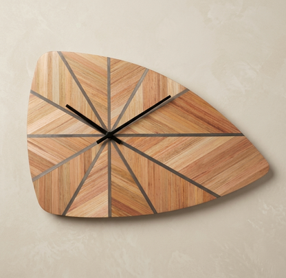 Horloge murale style rétro avec Marqueterie de paille Cuivre et Marron