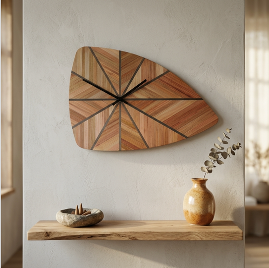 Horloge murale style rétro avec Marqueterie de paille Cuivre et Marron