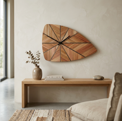 Horloge murale style rétro avec Marqueterie de paille Cuivre et Marron