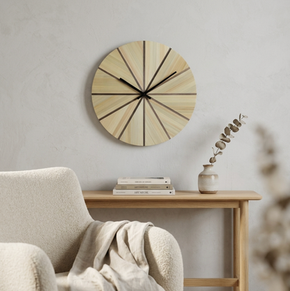 Horloge murale Ronde avec Marqueterie de paille Beige et Marron