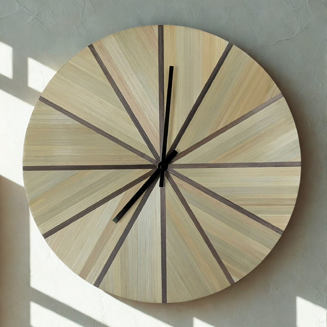 Horloge murale Ronde avec Marqueterie de paille Beige et Marron