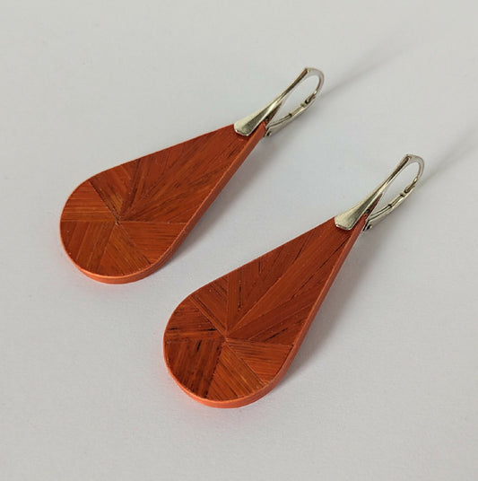 Boucles d'oreilles Gouttes avec marqueterie de paille Orange - crochets argent