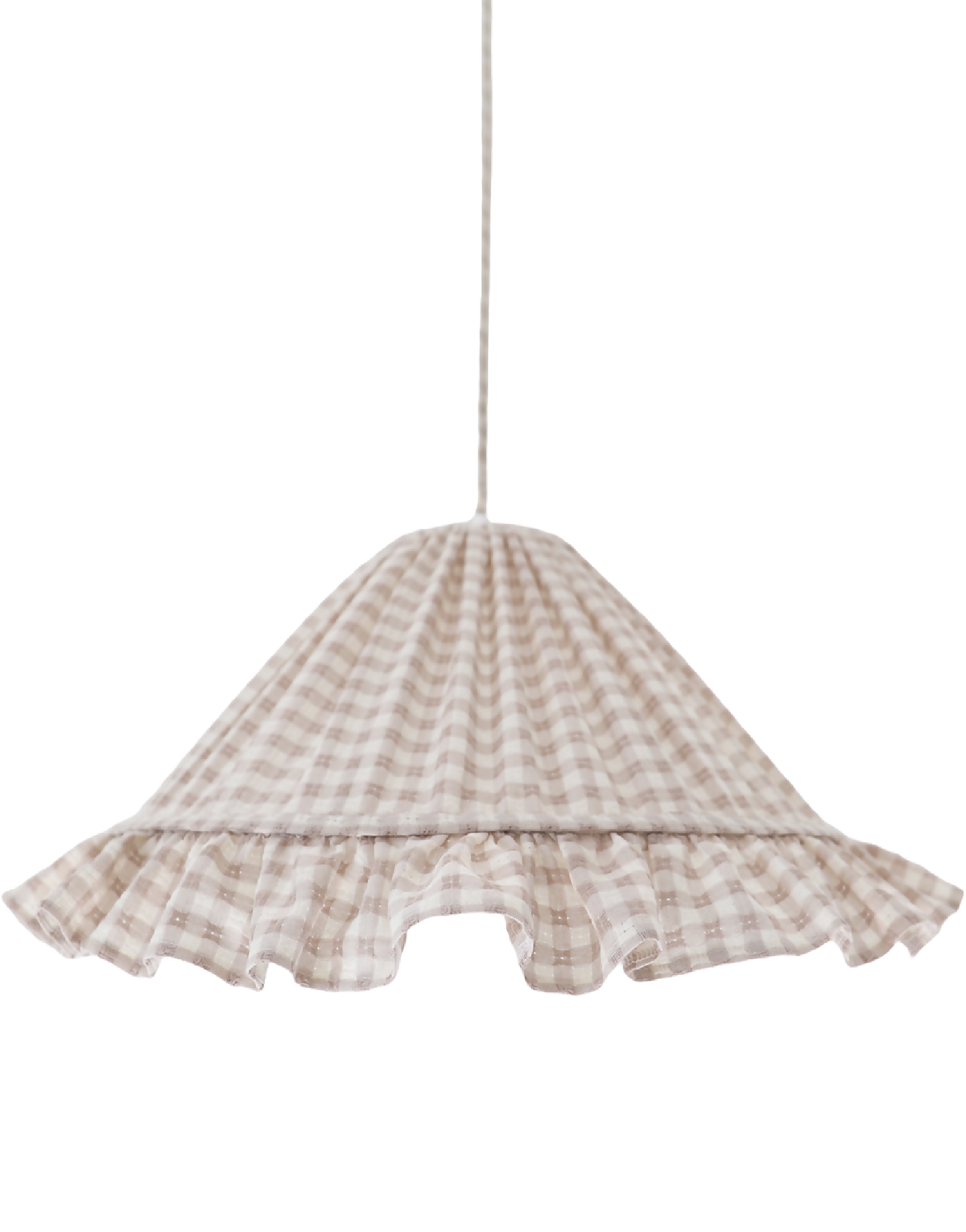 Suspension conique en coton vichy beige, volant à volants, abat-jour tissé