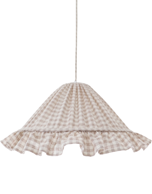 Suspension conique en coton vichy beige, volant à volants, abat-jour tissé