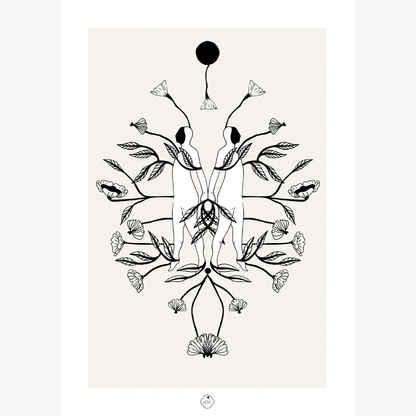 Âmes Jumelles illustration à l’encre noire A4
