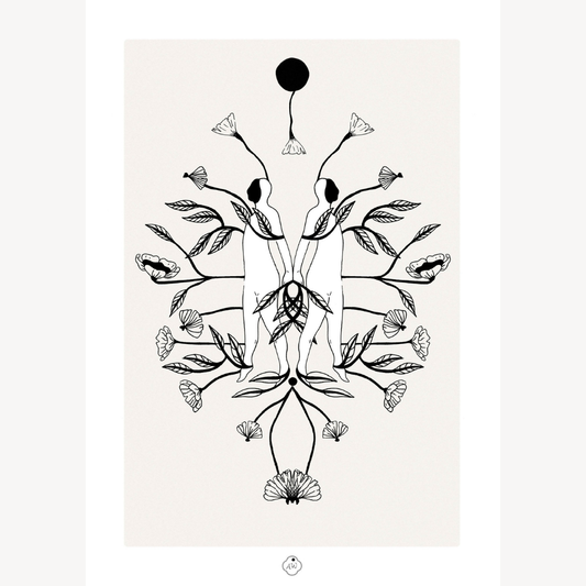 Âmes Jumelles illustration à l’encre noire A4