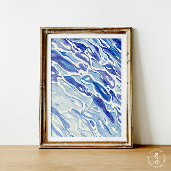 Tableau encadré à motif d’ondes d’eau bleu et blanc