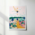 Affiche encadrée avec paysage abstrait coloré, œil stylisé et mer ondulée