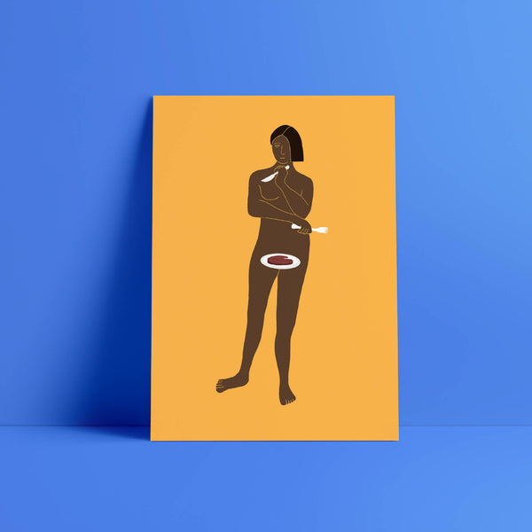 Affiche carrée avec silhouette d’une femme tenant un bol