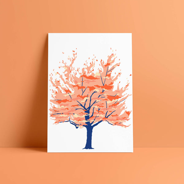 Affiche Arbre de vie : arbre coloré orange et bleu sur fond clair