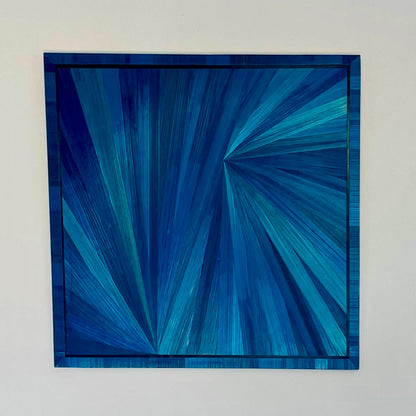 Rayonnement Azur — Tableau en marqueterie de paille 30 × 30 cm