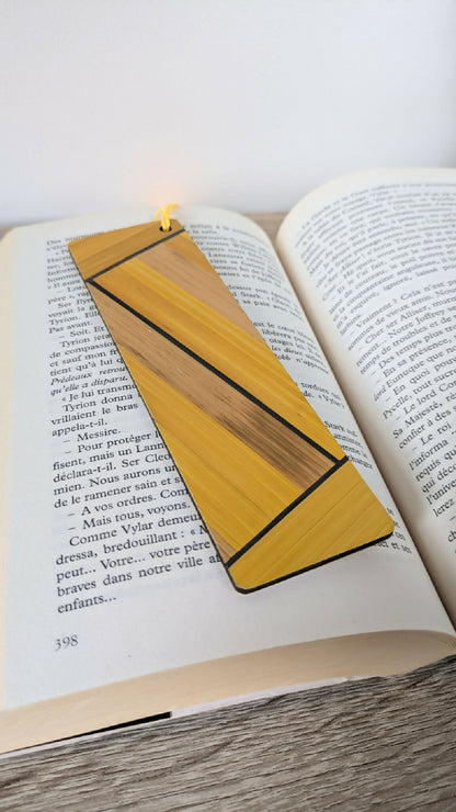 Marque-pages avec marqueterie de paille Jaune/Gris Anthracite/Cuivre