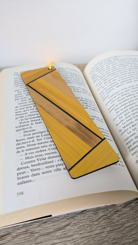 Marque-pages avec marqueterie de paille Jaune/Gris Anthracite/Cuivre