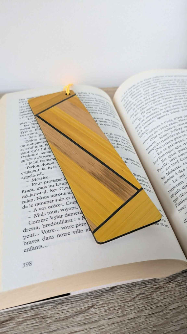 Marque-pages avec marqueterie de paille Jaune/Gris Anthracite/Cuivre