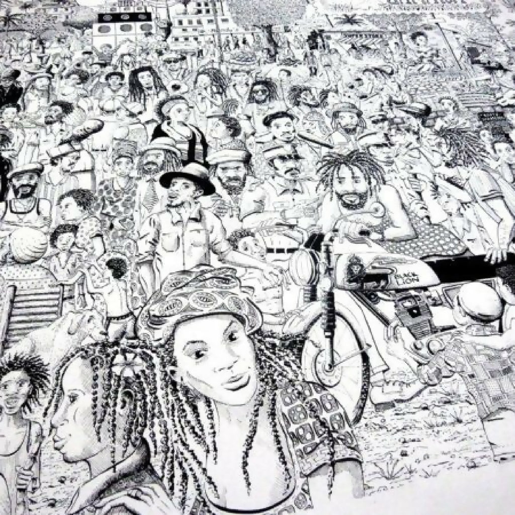 Affiche noir et blanc, gros plan sur personnages : visage de profil, tenues traditionnelles.