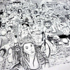 Affiche noir et blanc, gros plan sur personnages : visage de profil, tenues traditionnelles.
