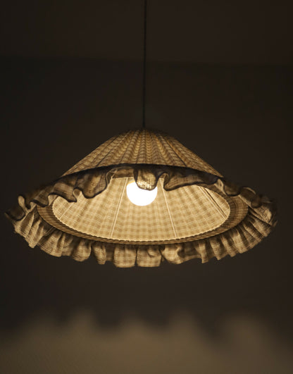Suspension conique Emilia avec volant chic : lumière douce en coton tissé vichy
