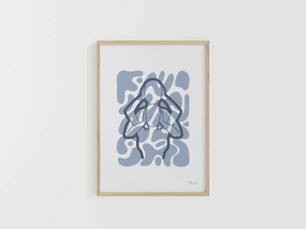 Tirage A4 encadré avec motif abstrait bleu en forme d’ensemble graphique.