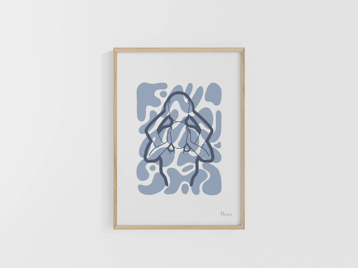 Tirage A4 encadré avec motif abstrait bleu en forme d’ensemble graphique.