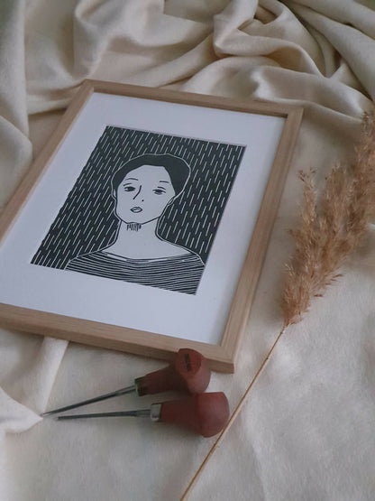 linogravure aurore fait main par artiste francaise