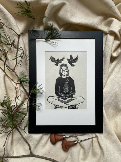 linogravure aurore fait main par artiste francaise