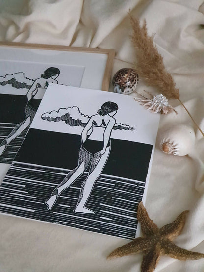 linogravure horizon fait main par artiste francaise