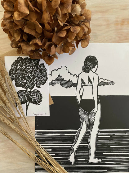 linogravure horizon fait main par artiste francaise