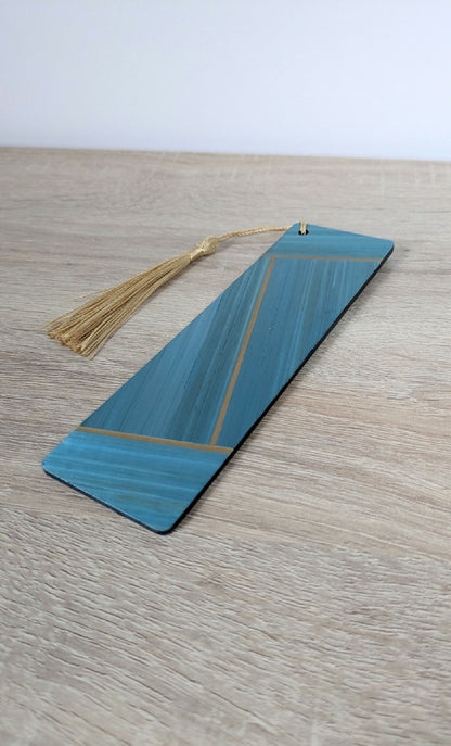 Marque-pages avec marqueterie de paille Bleu/Gris anthracite/Doré