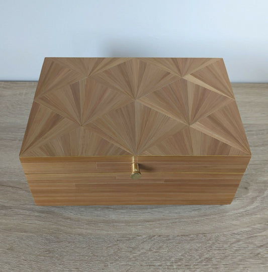 Coffret avec Marqueterie de Paille - Motif éventail Art Déco Doré