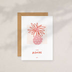 Carte de vœux blanche « Ma Bombe » avec illustration rouge et pastille rose